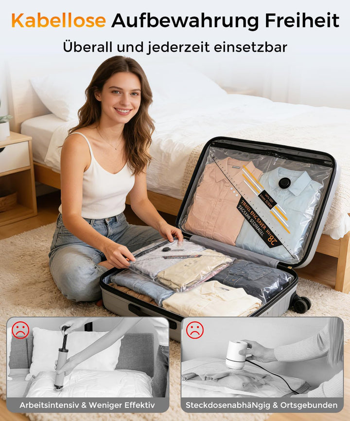 BOYUNSHI Vakuumbeutel für Kleidung mit Kabelloser Vakuumpumpe, 15 Stück Kompressionsbeutel für Kleid