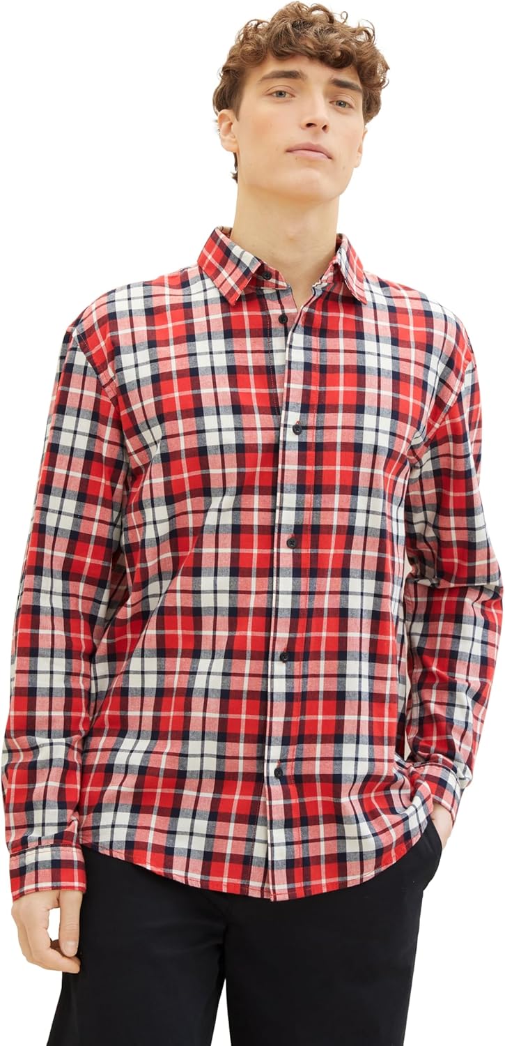 TOM TAILOR Denim Herren Hemd S 33925 - Red Colorful Check, S 33925 - Red Colorful Check