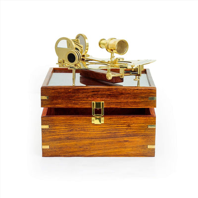 Nagina International Handtooled Handcrafted Brass German Sextant W/Hardwood Box