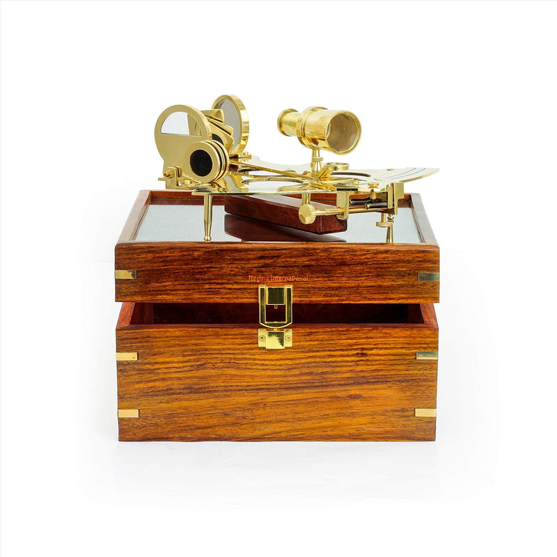 Nagina International Handtooled Handcrafted Brass German Sextant W/Hardwood Box