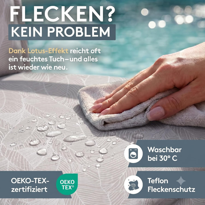 LILENO HOME Gartenstuhl Auflagen als [2er Set - Hochlehner] in Blätter Grau - Bequeme Liegen als Sit