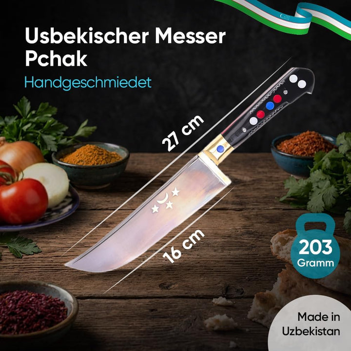 Kazan Gusseisen Kasan22 L flacher Boden Messer Schaumlöffel | Authentisches usbekisches Kasan Set (2