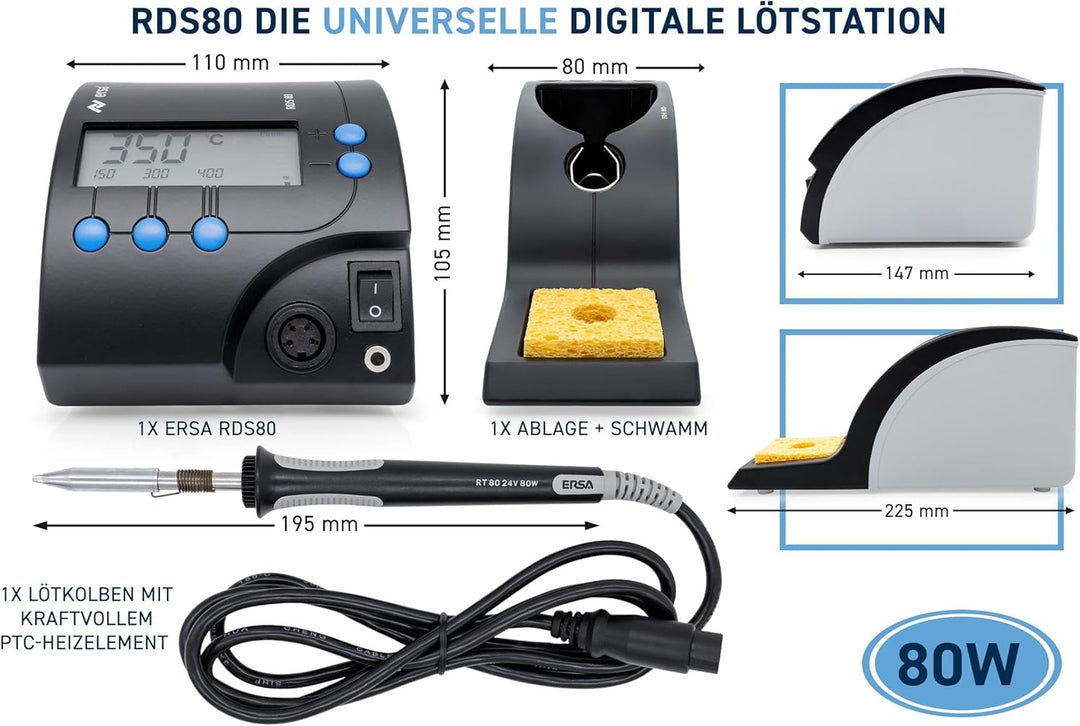ERSA RDS80 Digital Lötstation 80W Leistung mit einstellbarer Temperatur 150 – 450 °C inkl. Lötspitze