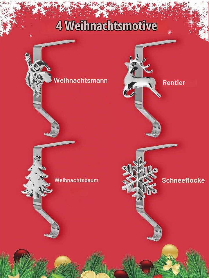 4 Stück Weihnachtsstrumpf Halter für Kamin, Kalolary 4 Stile Weihnachtsstrumpfhalter für Kaminsims R