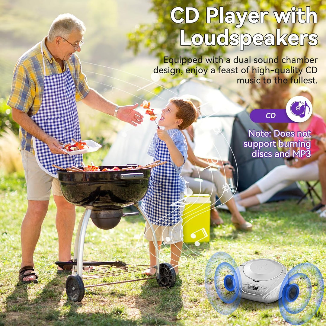 Gueray CD Player Tragbar Boombox Radio mit CD-Player CD Spieler mit Lautsprecher Display Unterstützu