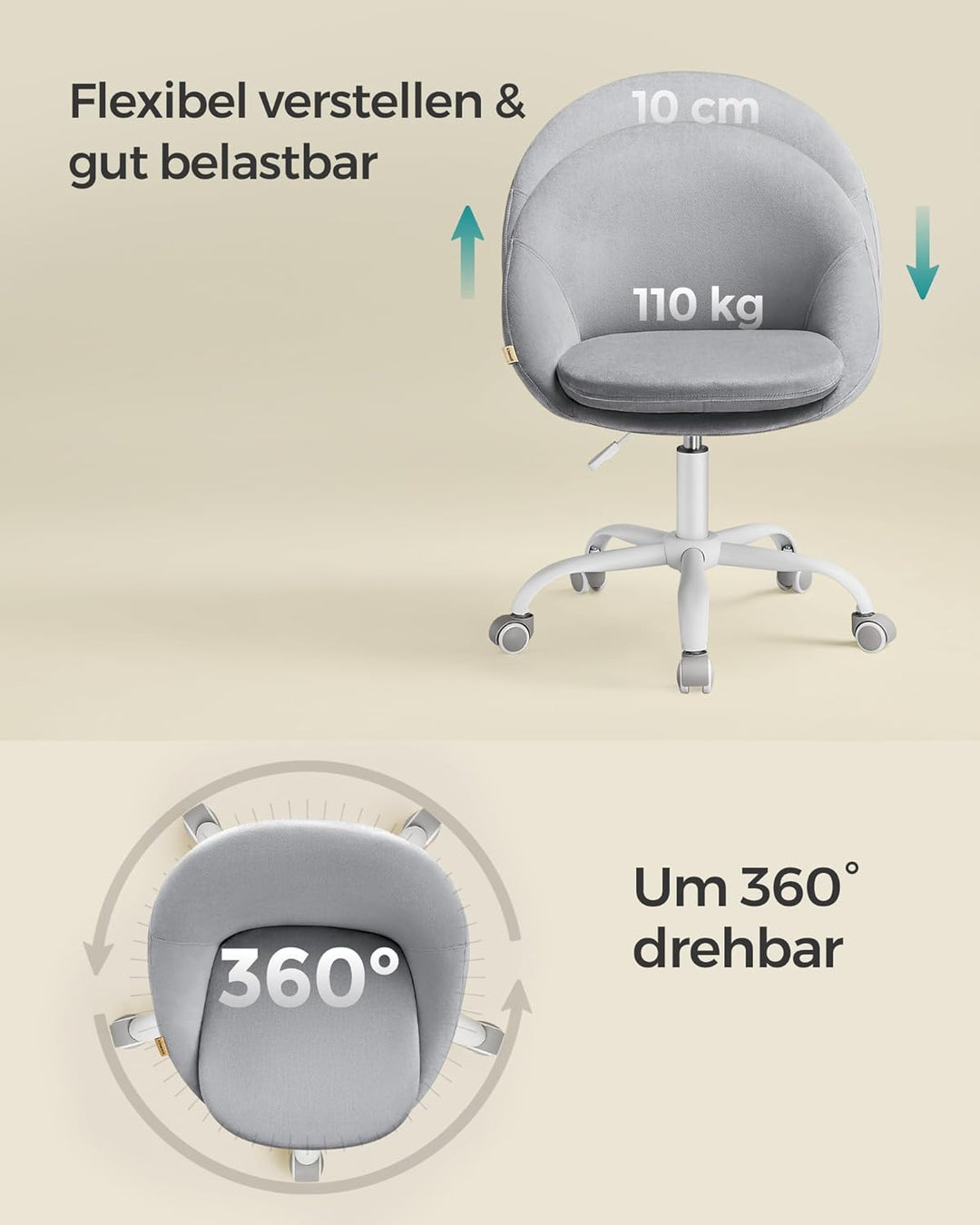 SONGMICS Homeoffice Stuhl, Drehstuhl aus Samt, Schreibtischstuhl, Schaumstoffpolsterung, höhenverste