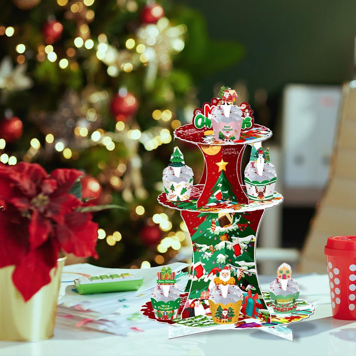 Weihnachts-Party-Papier-Kuchenständer, dekorativer Tisch-Weihnachtsbaum-Kuchenständer, Dessertstände