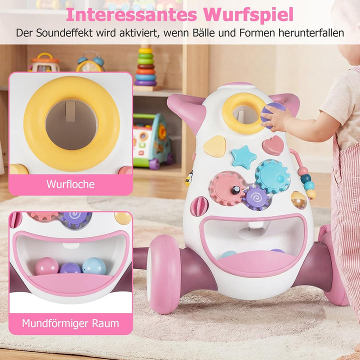 COSTWAY Lauflernwagen Baby, Lauflernhilfe mit Musik & Licht, Laufhilfe mit Formensortierer, Zahnräde
