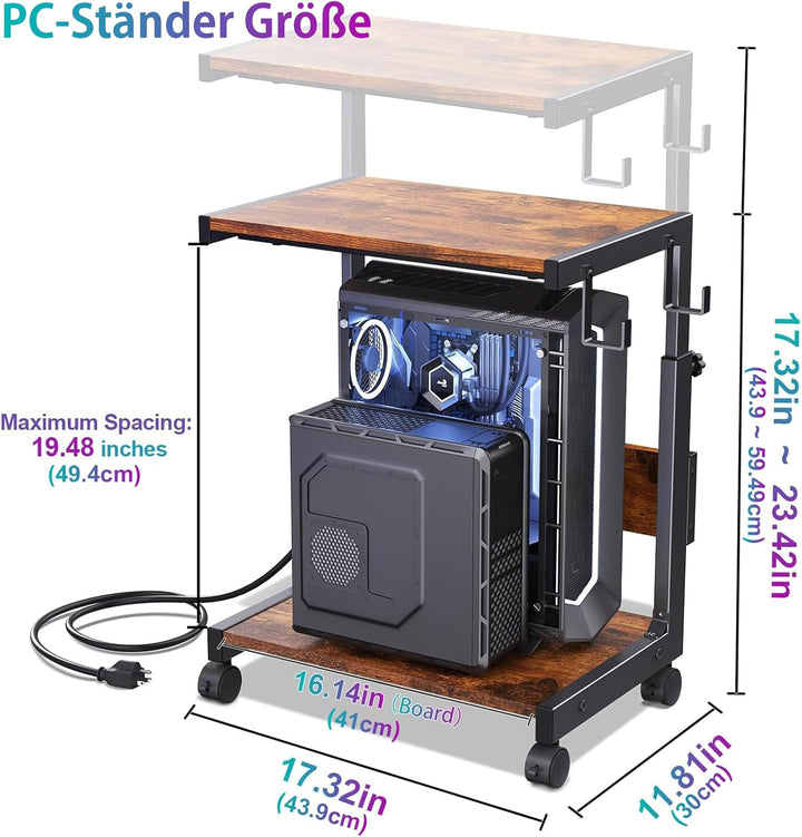 Höhenverstellbarer Computer-Tower-Ständer mit 2-stöckigem ATX-Gehäuse, bodenstehender Computerstände