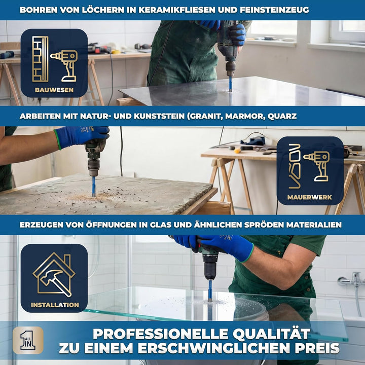 S&amp;R Diamantbohrer, Fliesenbohrer, Glasbohrer Set 4-tlg. 5, 6, 8, 10 mm, Sechskant-Schaft, für Kerami