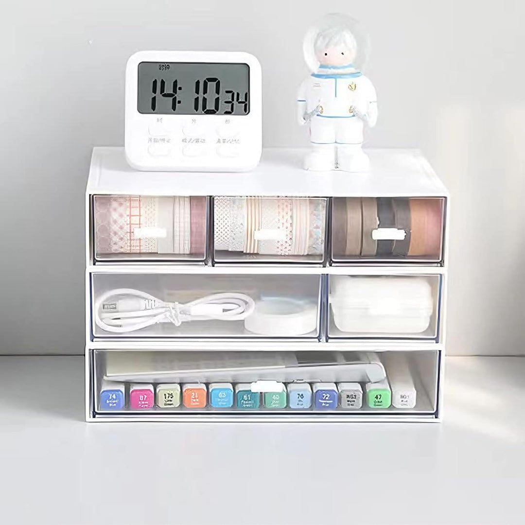 Schreibtisch Organizer Set, 3 Stapelbare Aufbewahrungsboxen mit 6 Schubladen, Multifunktionale Ordnu