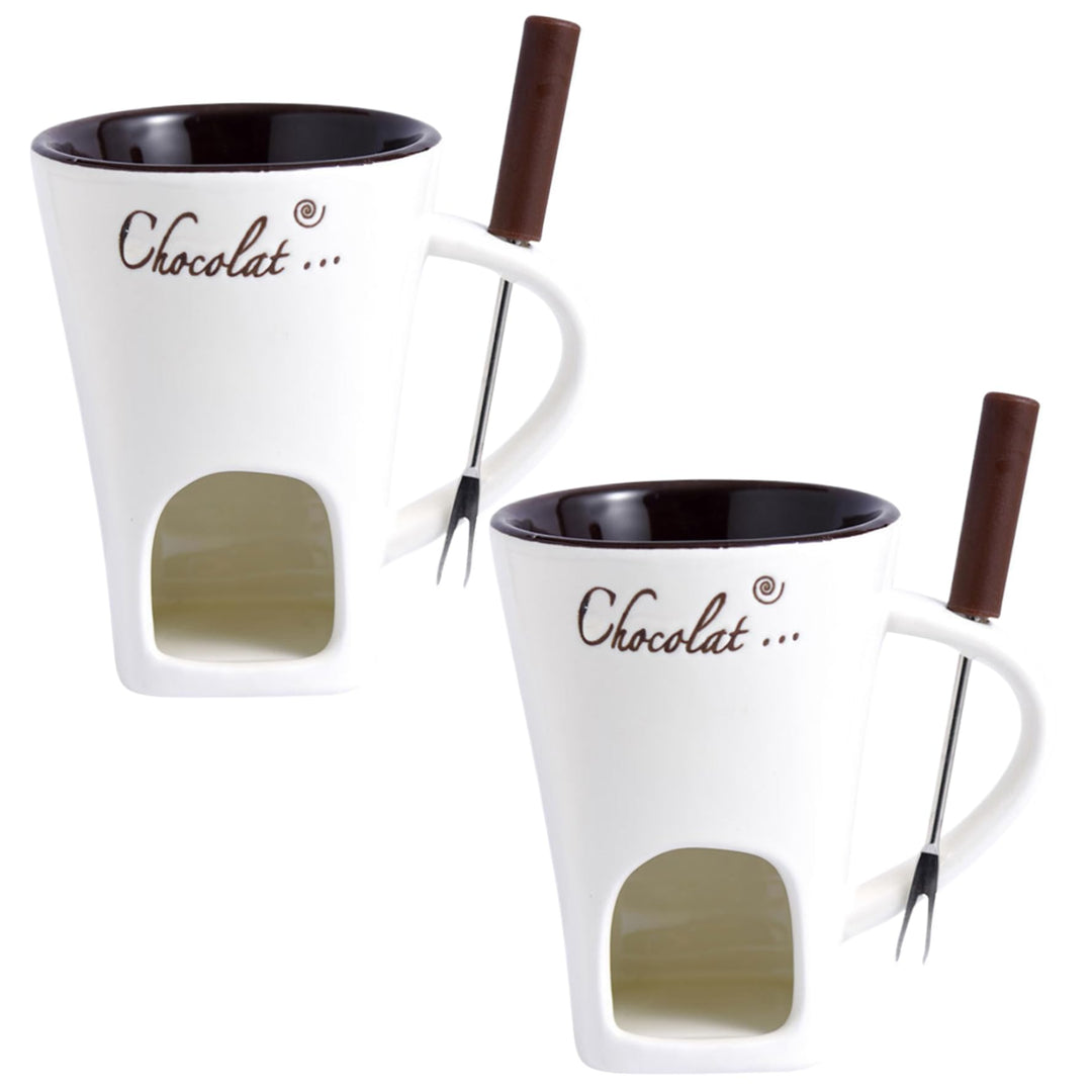 BEAHING 2pcs Schokoladenfondue Tasse 200 ml hitzebeständige Keramikschokoladenfondue mit Gabeln glat