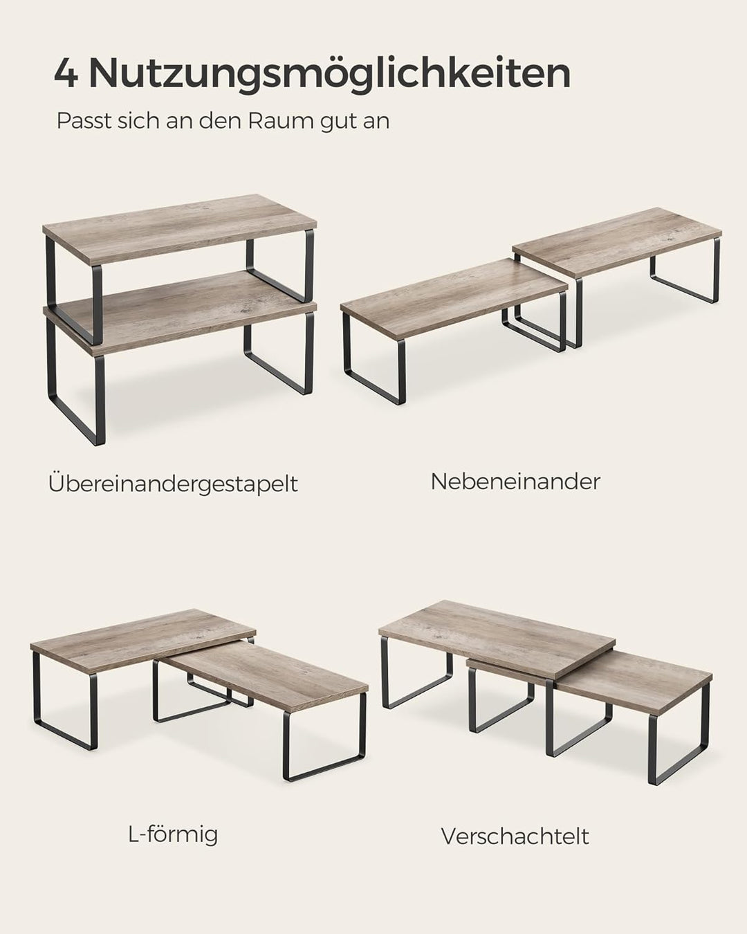 SONGMICS Gewürzregal, 4er Set, Küchenregal, Küchen-Organizer, erweiterbar, Gewürzhalter, stapelbar,