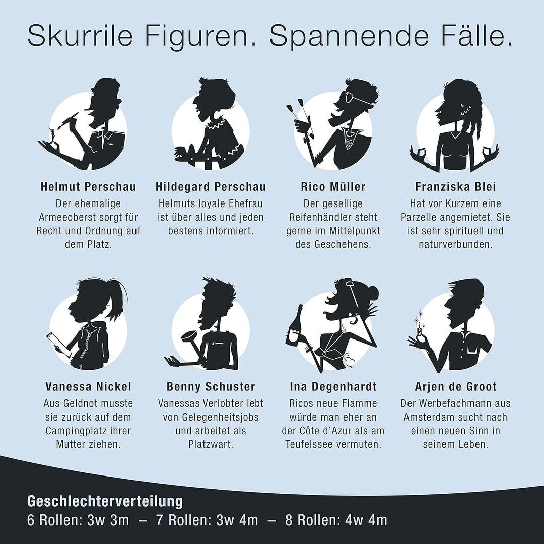 Culinario Mortale® Krimidinner für Zuhause 6 bis 8 Personen - Dauercamper, Dosenbier und eine Leiche