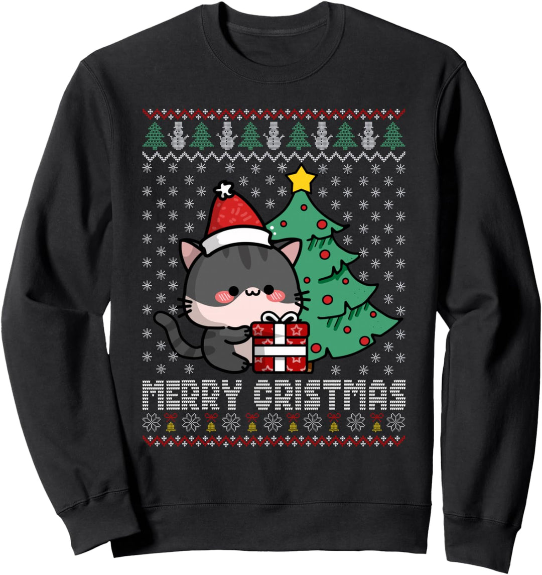 Strickmuster Weihnachten Katze Heiligabend Weihnachtskatze Sweatshirt