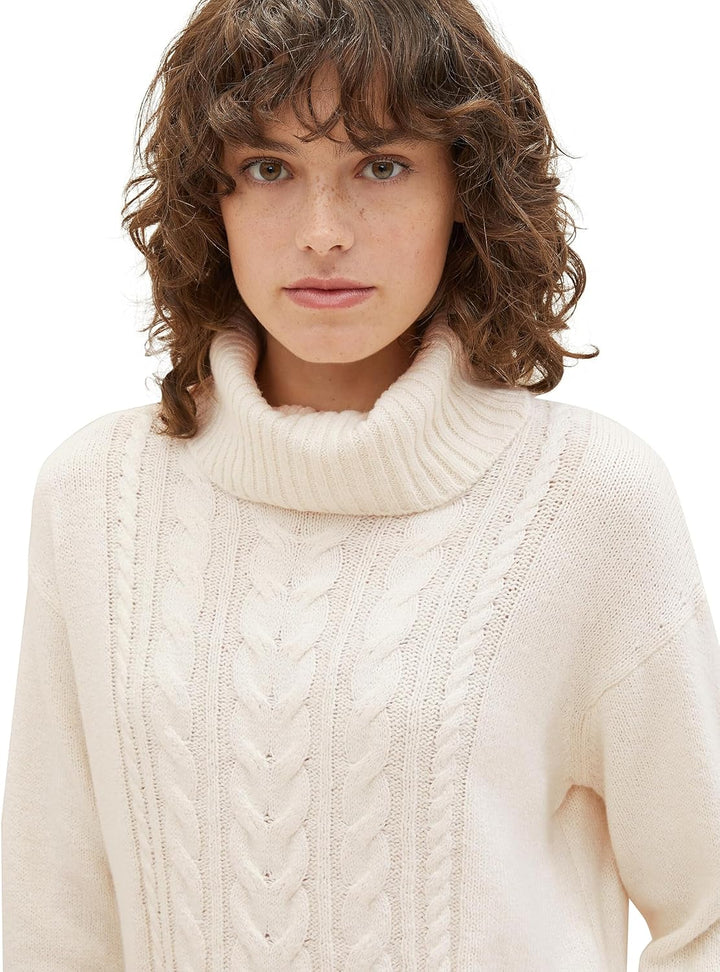 TOM TAILOR Damen Strickpullover mit Rollkragen XXS 17573 - Soft Beige Melange, XXS 17573 - Soft Beig