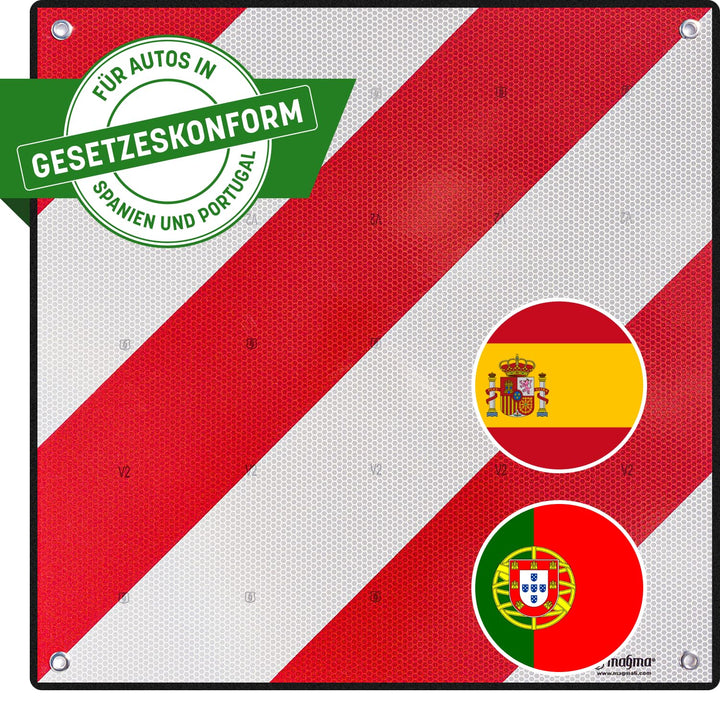 MAGMA Warntafel für hinten, Spanien. Für Fahrradträger, Heckträger, Anhänger, Warnschild für Wohnwag