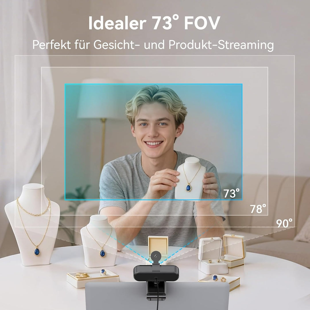 EMEET C60E 4K Webcam für Streaming & Gaming, PDAF-Autofokus, Dual-Mikrofone, Live-Streaming-Kamera m