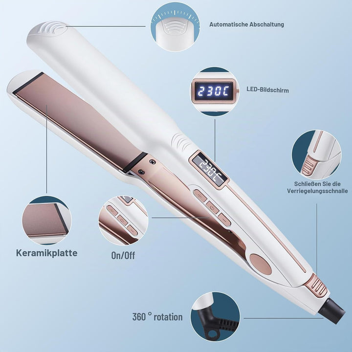Haarglätter mit Ionen &amp; Plasma | LCD-Display, 27 Temp. (100-230°C) | 3D Titan-Keramik-Turmalin | 10s
