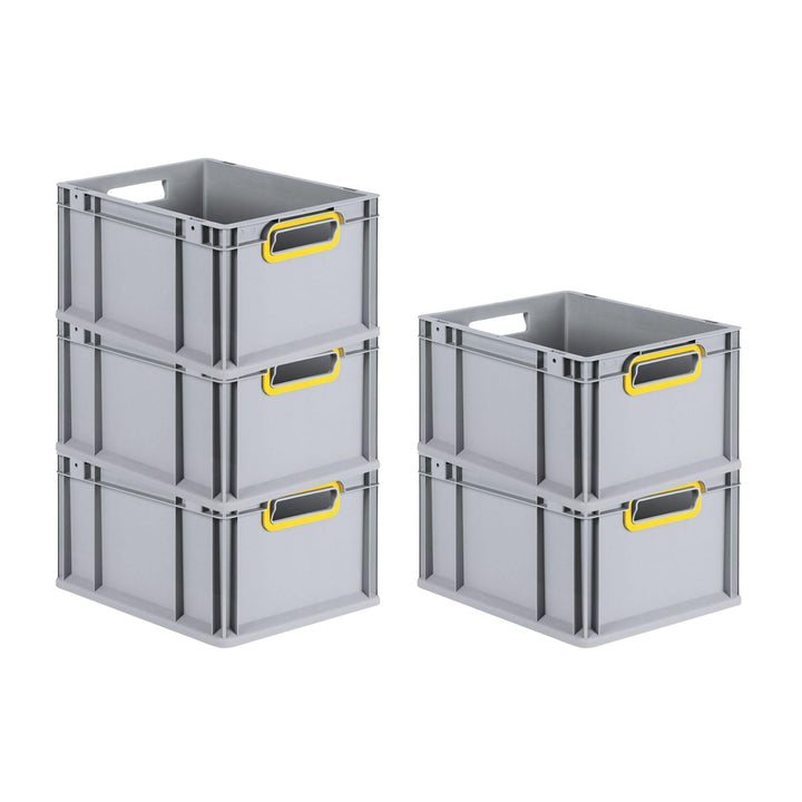 SparSet 5x Eurobox NextGen Color | HxBxT 22x30x40cm | 20 Liter | Griffe gelb offen | Glatter Boden |