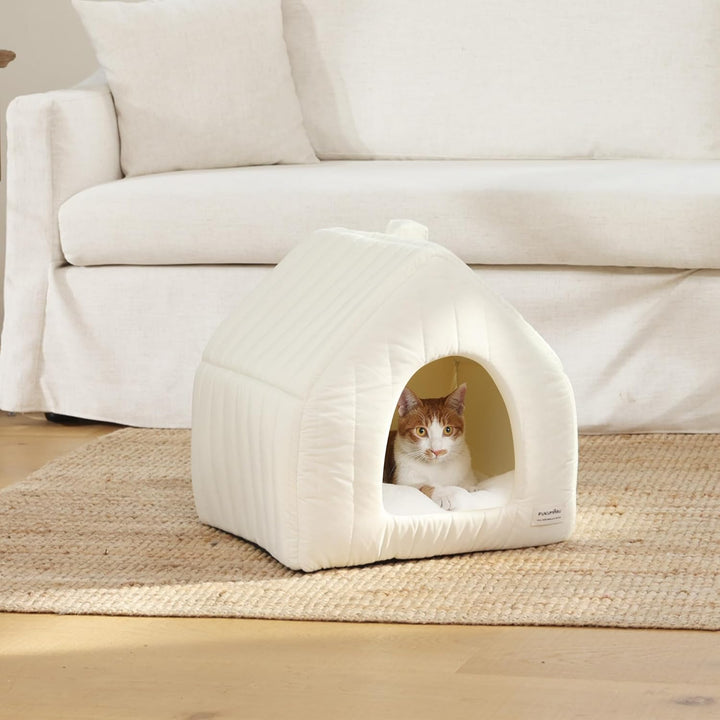 FUKUMARU Katzenbett grosse Katzen Katzenhöhle-43x43x45cm,Katzenhaus Indoor Mit abnehmbarem Katzenkis