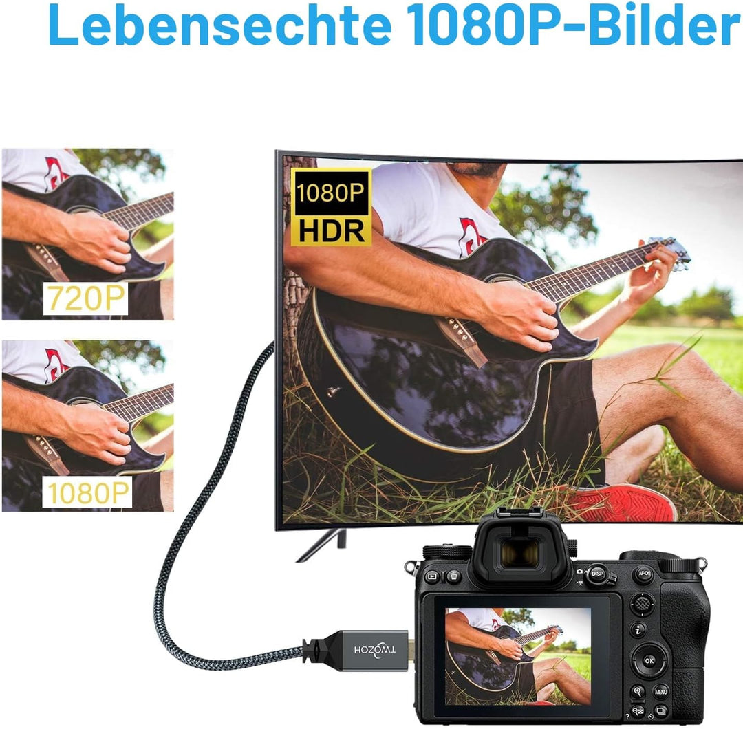 Twozoh Micro HDMI Kabel auf HDMI 2M 2 Stück, Nylon Geflochten HDMI Kabel A auf Micro HDMI D Unterstü