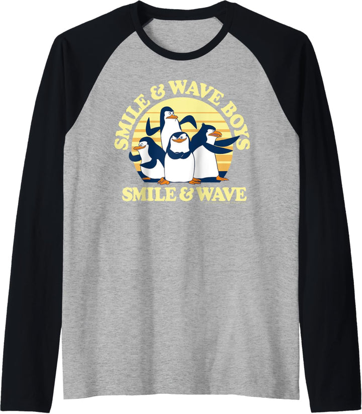 Madagascar Penguins Smile And Wave Sunset Text Poster Raglan