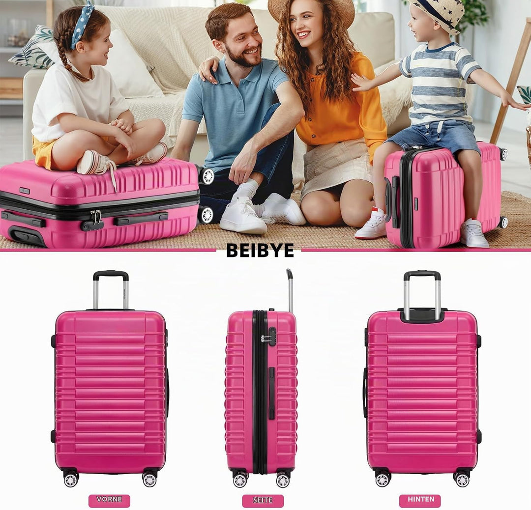 BEIBYE Reisekoffer 2088 Hartschalekoffer Gepäck Koffer Trolley Set, Kofferset in 14 Farben (Peach) P