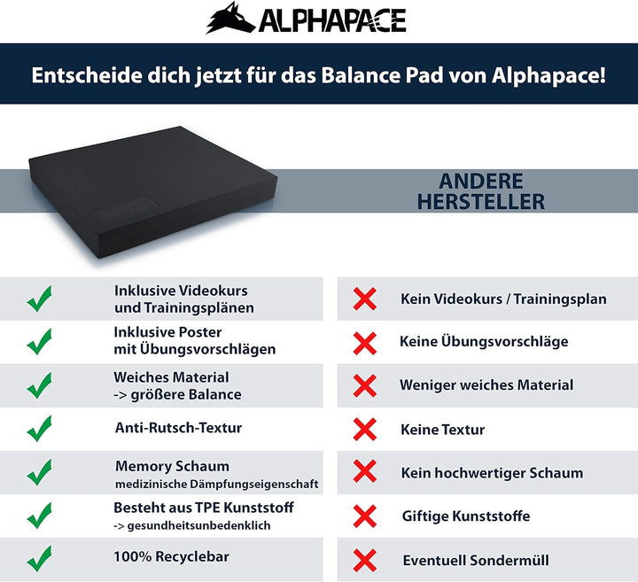 ALPHAPACE Balance Pad inkl. gratis Übungsposter - Innovatives Balance-Kissen für optimales Ganzkörpe