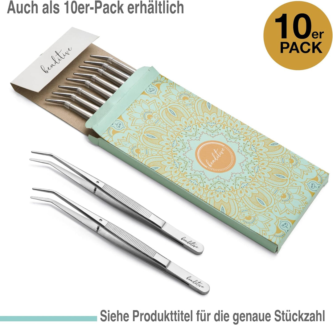 Beaditive 15,5 cm Pinzettenset für Nähmaschinen (10-teilig) mit gezahnten, gebogenen Spitzen | Profe