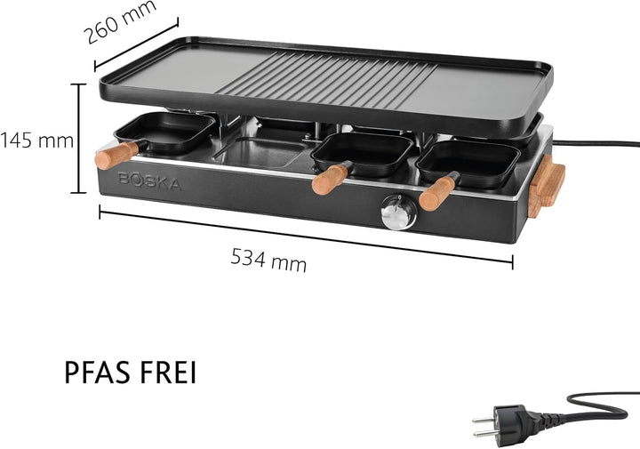 BOSKA Raclette Gourmet Party – Raclette-Grill für 8 Personen – PFAS-frei – Keramische Grillplatte –