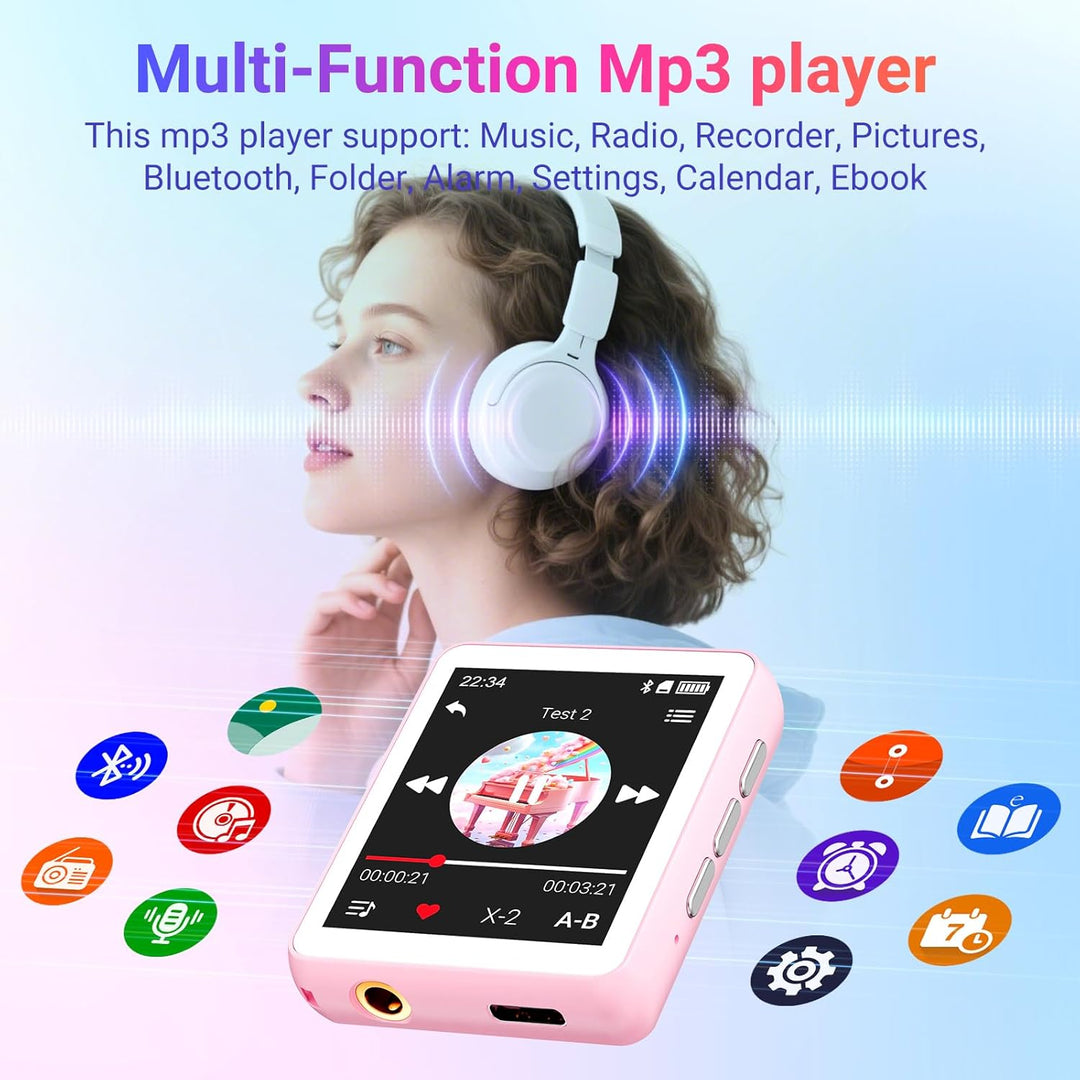 128GB MP3-Player mit Bluetooth, Oilsky 1,8 Zoll Mini Touchscreen MP3, eingebauter Lautsprecher und F