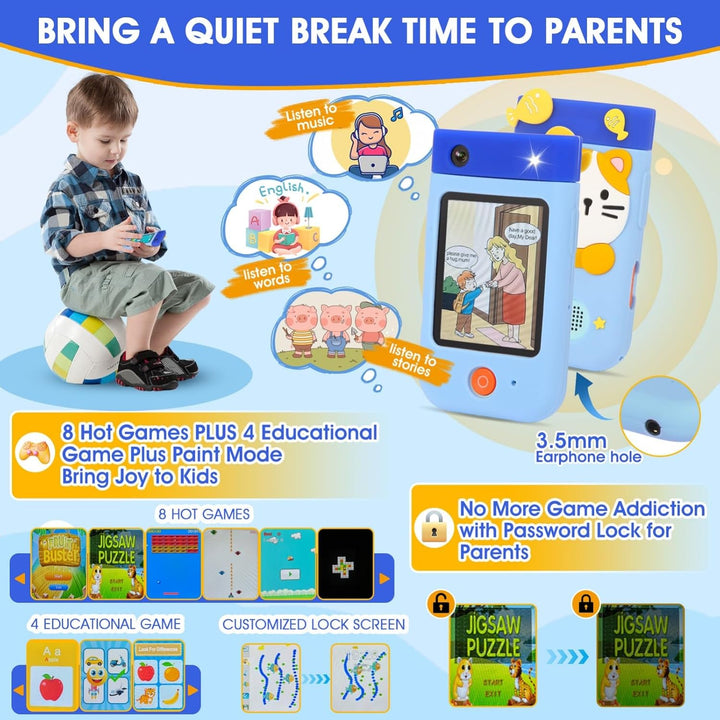 Kinderkamera Spielzeug mit 180° Drehobjektiv, Kinder Handy Smartphone mit 2.8 inch Touchscreen & Sil