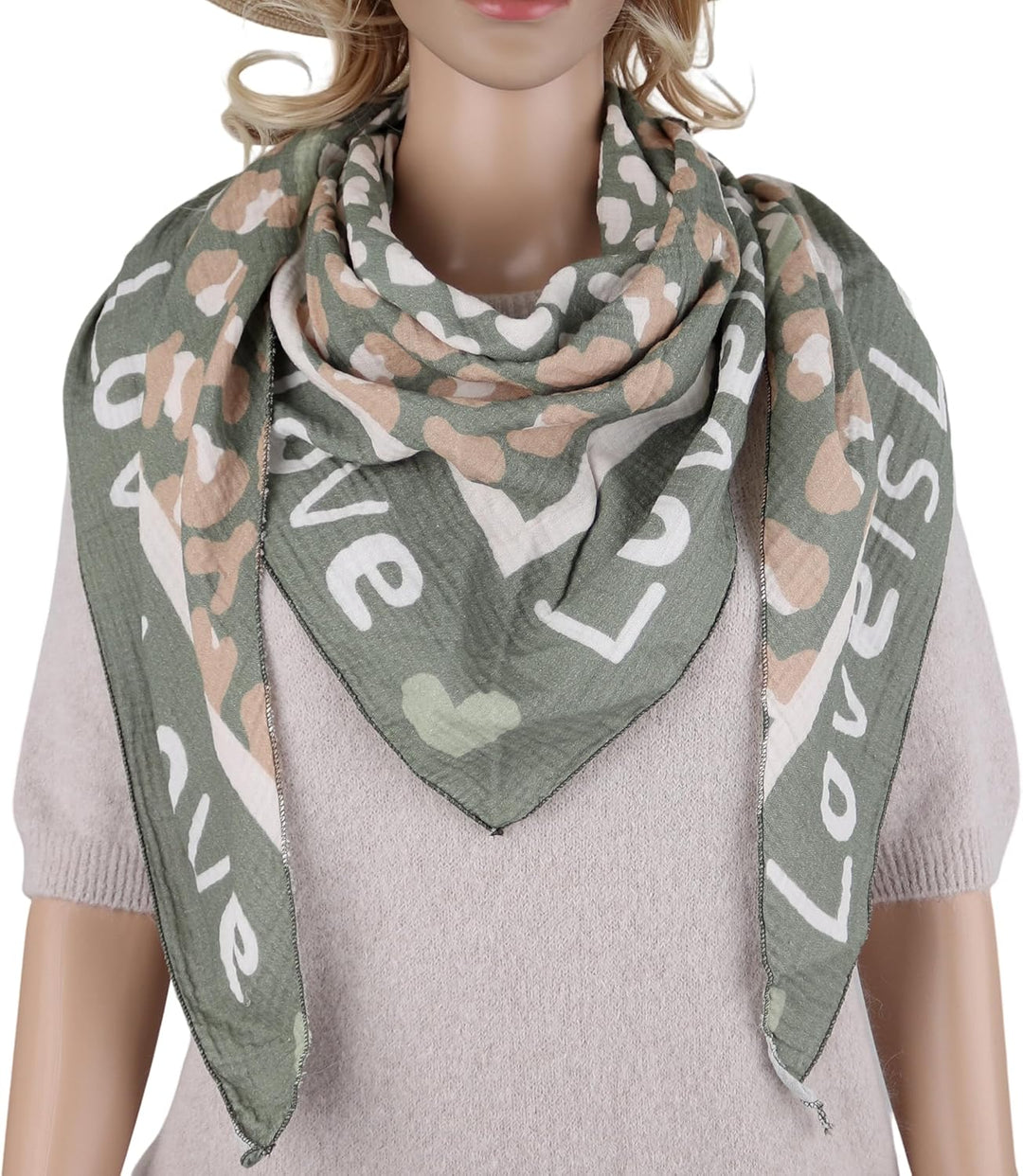 Damen Musselin Halstuch Made in Italy mit Leo Love Paisley Happy– Leichtes Dreieckstuch für Frühling