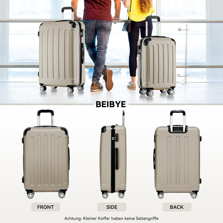 BEIBYE Hartschalen-Koffer Trolley Rollkoffer Reisekoffer Handgepäck 4 Rollen (M-L-XL-Set) (Champagne