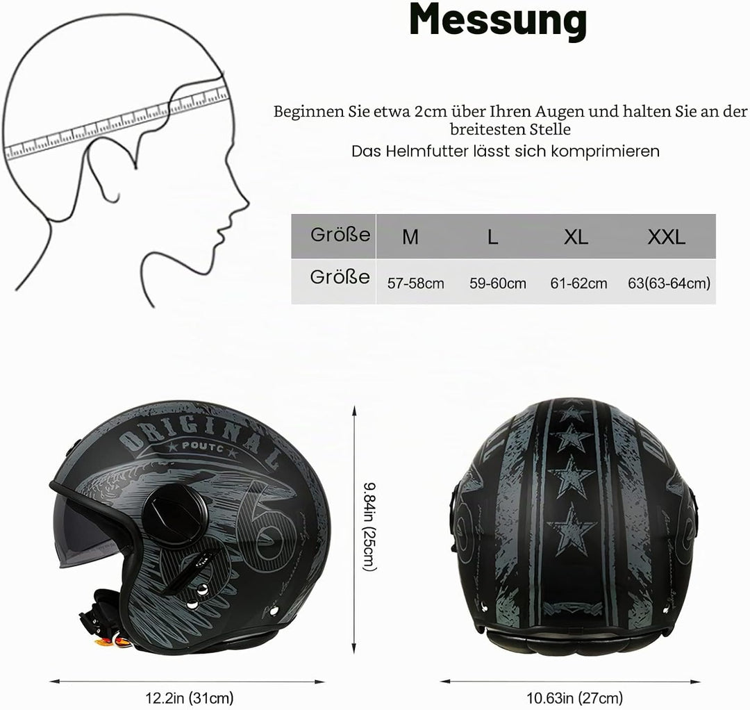 LIONCIANO Motorradhelm, ECE 22.06-zertifizierter halboffener Helm, offener Helm, Moto und Roller, Da