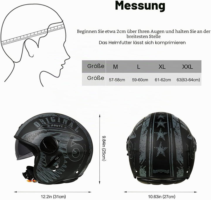 LIONCIANO Motorradhelm, ECE 22.06-zertifizierter halboffener Helm, offener Helm, Moto und Roller, Da