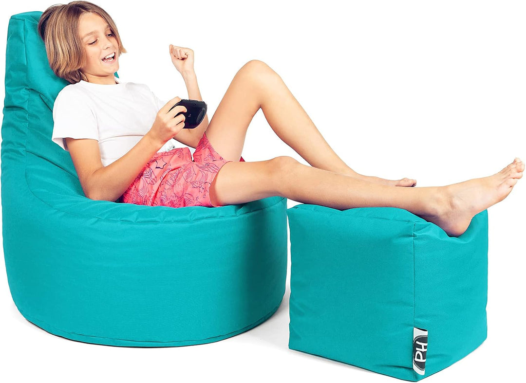 PATCH HOME Gamer Kissen Lounge Kissen Sitzsack Sessel Sitzkissen Bean Bag + Würfel/Hocker mit Reissv