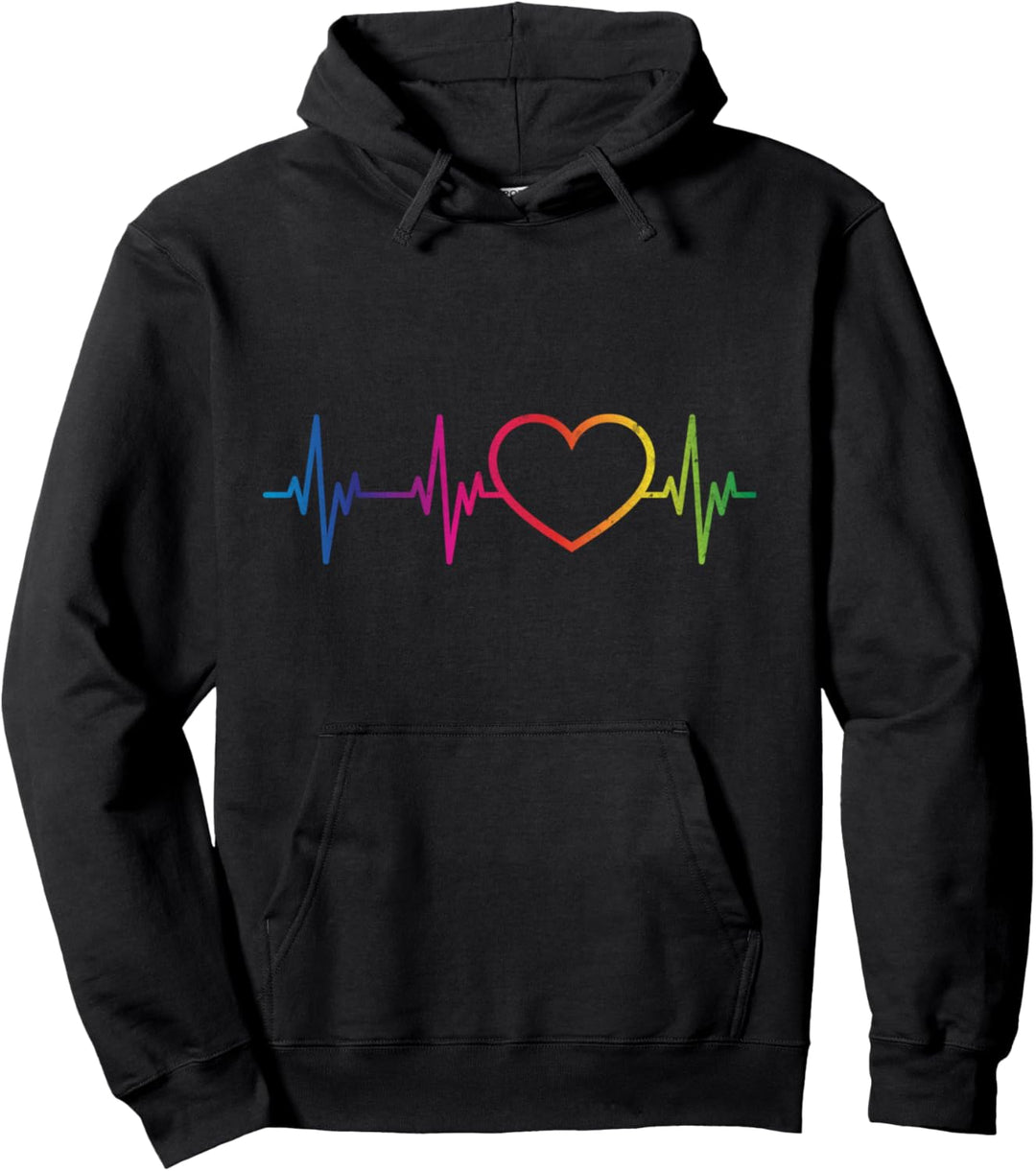 Cool LGBTQ Rainbow Heartbeat Cute Gay Pride Month LGBT Party Pullover Hoodie