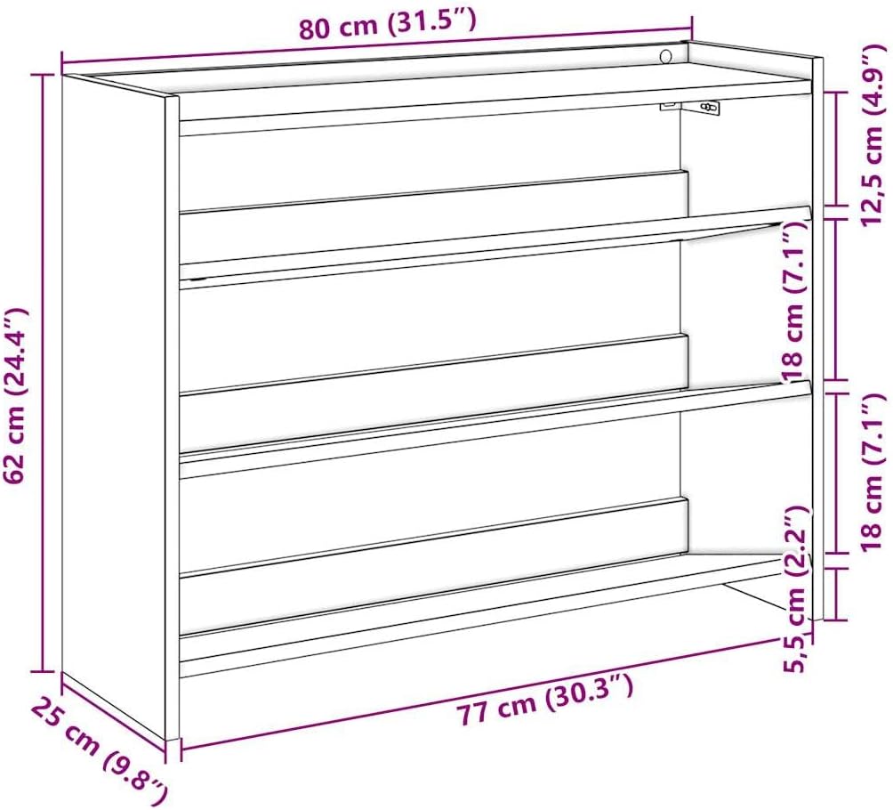 vidaXL Schuhregal Betongrau 80x25x62 cm Holzwerkstoff, Schuhschrank, Schuhaufbewahrung, Schuhe Organ