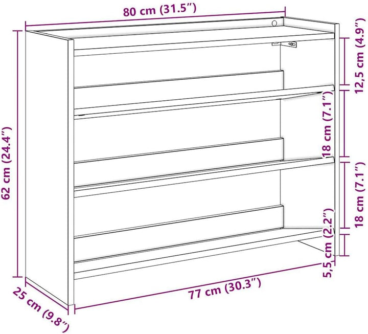 vidaXL Schuhregal Betongrau 80x25x62 cm Holzwerkstoff, Schuhschrank, Schuhaufbewahrung, Schuhe Organ