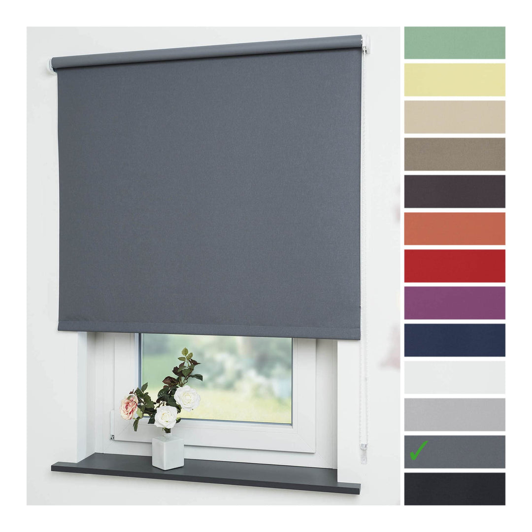 Liedeco® Rollo, Fenster Rollo, Kettenzug-Rollo / 92 x 180 cm, dunkelgrau/Verdunkelnd, Abdunkelnd, Bl
