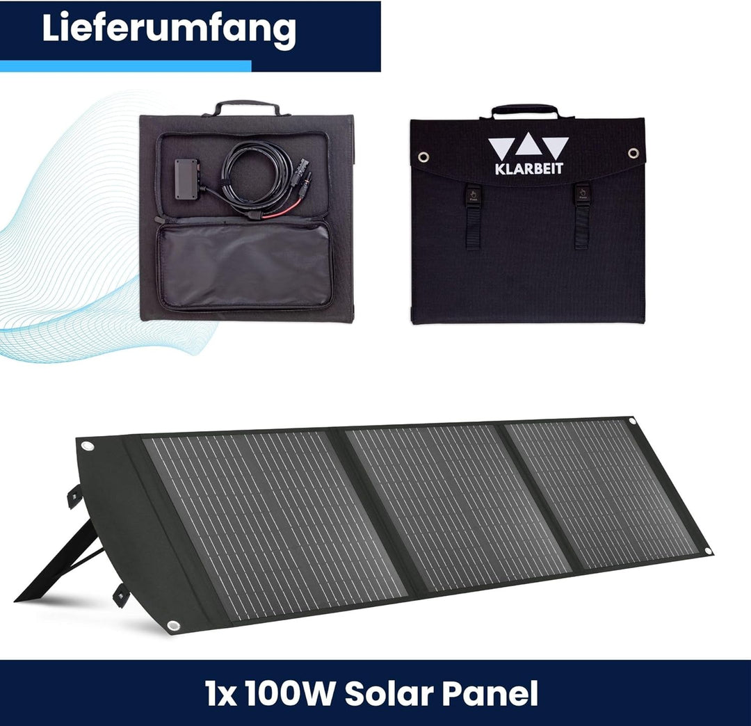 Solarpanel 100W faltbar - KLARBEIT EP-10 | Monokristallines Solarpanel Camping | Solarpanel USB Port
