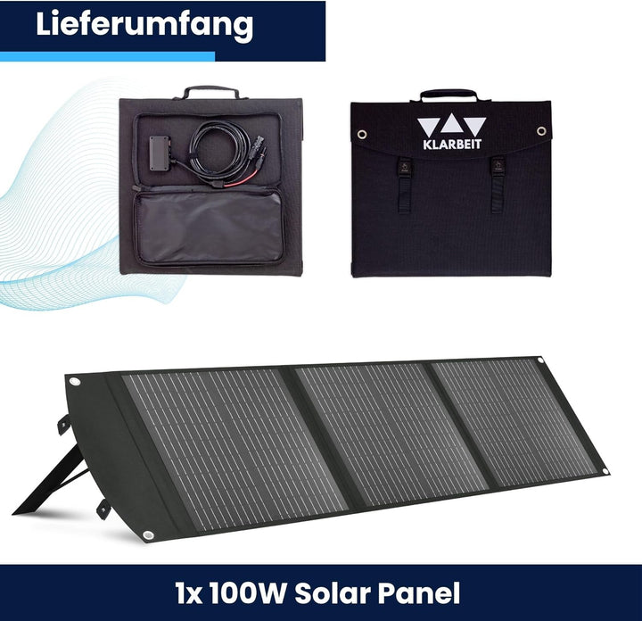 Solarpanel 100W faltbar - KLARBEIT EP-10 | Monokristallines Solarpanel Camping | Solarpanel USB Port