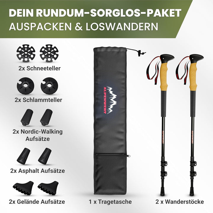 ALPENWERT Wanderstöcke [Carbon oder Aluminium] Walking Stöcke für Damen und Herren - Teleskop Trekki
