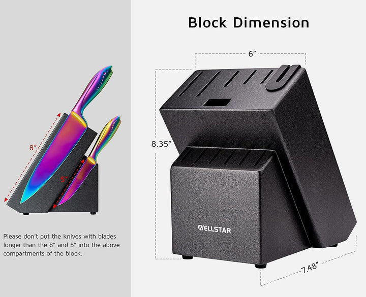 Messerblock ohne Messer, WELLSTAR Naturholz Küchenmesser Block ohne Messer–Hartholz Arbeitsplattenme