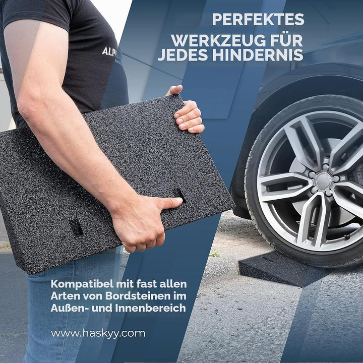 HASKYY Bordsteinrampe Gummi schwarz I Breite: 50 cm I Höhe: 45 mm I Rampe Gummikeil Rollstuhlrampe A