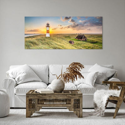 Wandbilder Dekoration Wohnzimmer Leuchtturm Meer Panorama Bilder auf Leinwand 120x50cm Leinwandbild