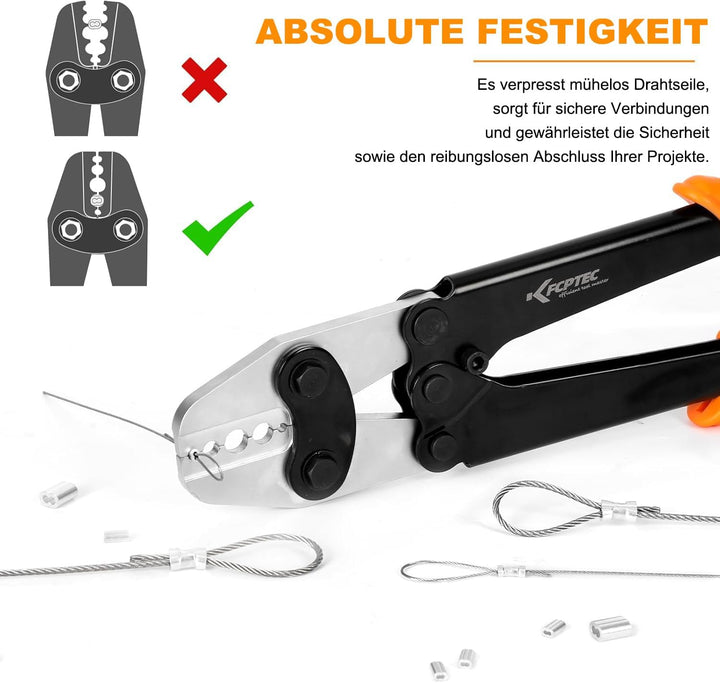 KF CPTEC Drahtseil Crimpzange 1/16"–3/16" (1,58–5,0 mm) – Hülsen Presszange/Quetschzange für Alumini