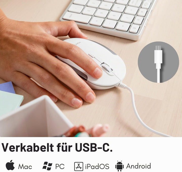 Macally USB-C Maus für Mac & Windows, 3 Tasten und Scrollrad, USB-Typ-C, beidhändiges Design, kompak